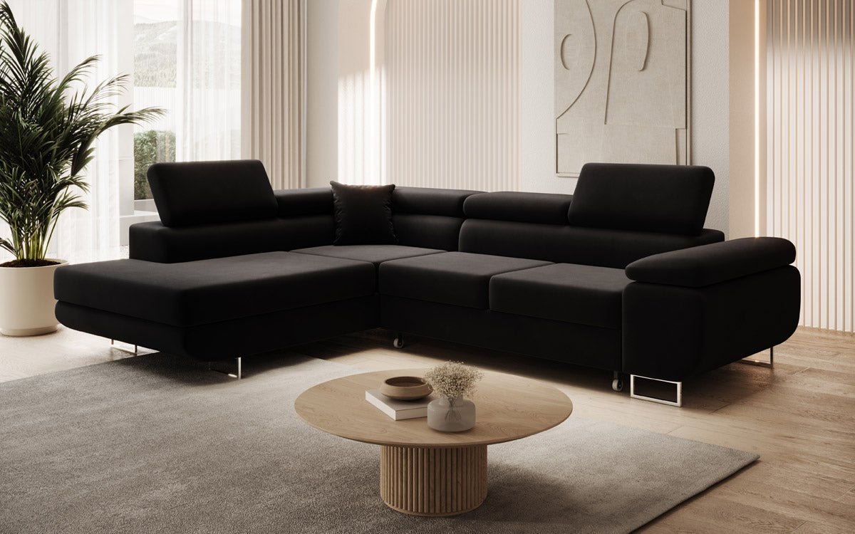Canapé designer Aston avec fonction couchage et rabattable en Velours