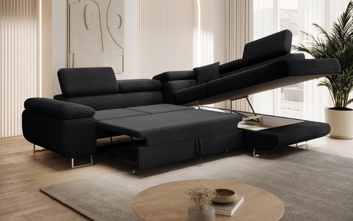 Designer Sofa Aston mit Schlaf- und Klappfunktion aus Cord