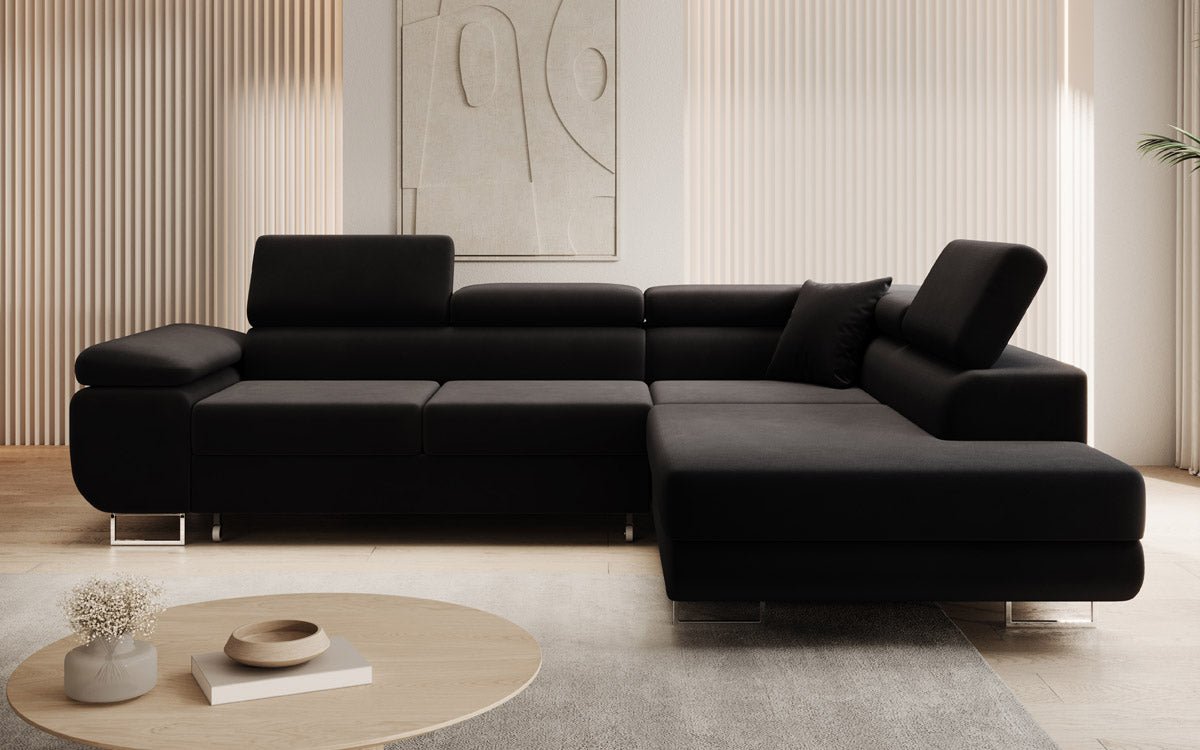 Canapé designer Aston avec fonction couchage et rabattable en Velours
