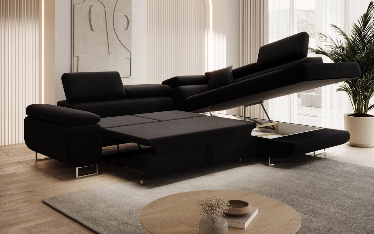 Canapé designer Aston avec fonction couchage et rabattable en Velours