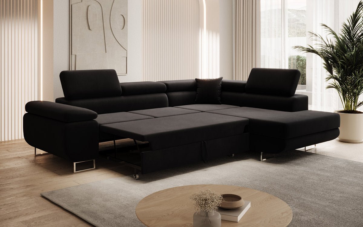 Canapé designer Aston avec fonction couchage et rabattable en Velours