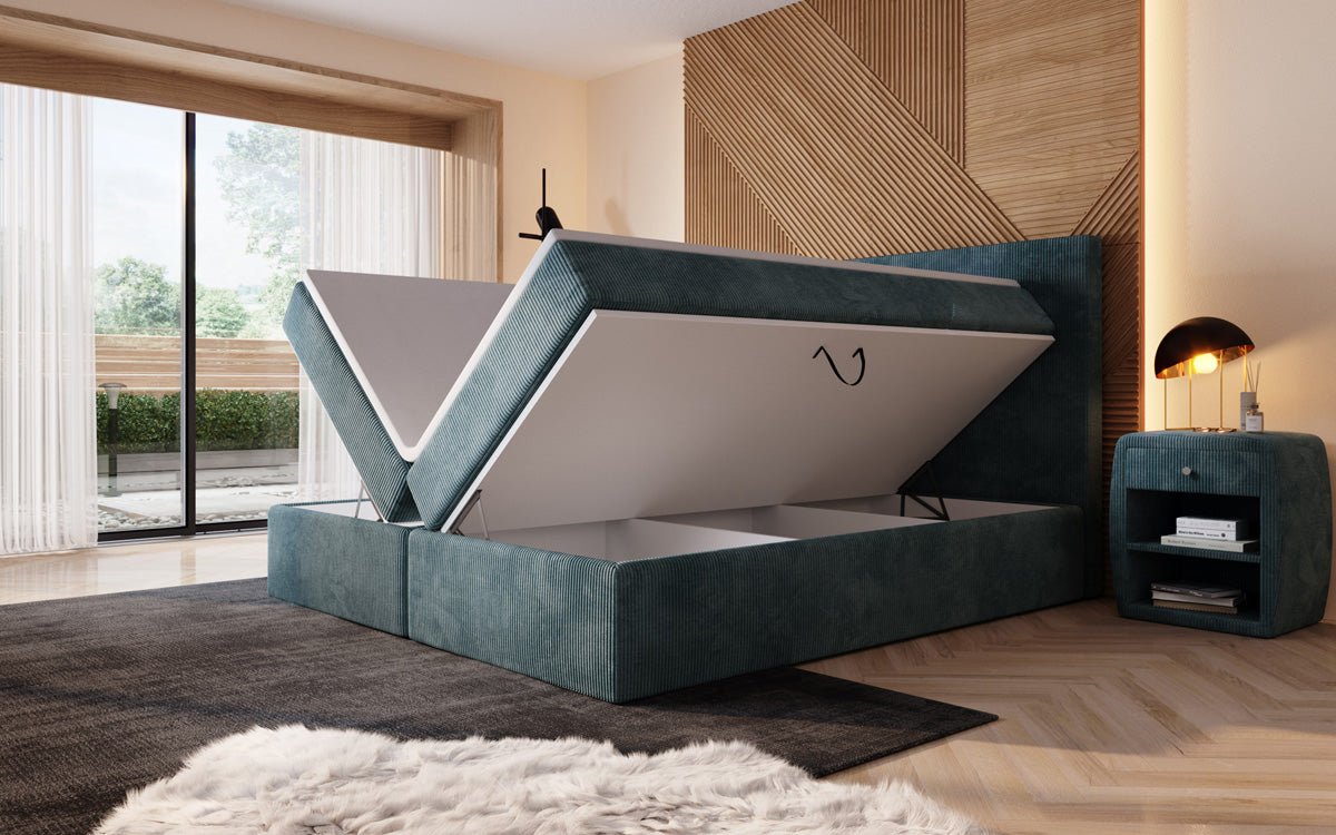 Boxspringbett Sejour mit LED u. Stauraum in Cord