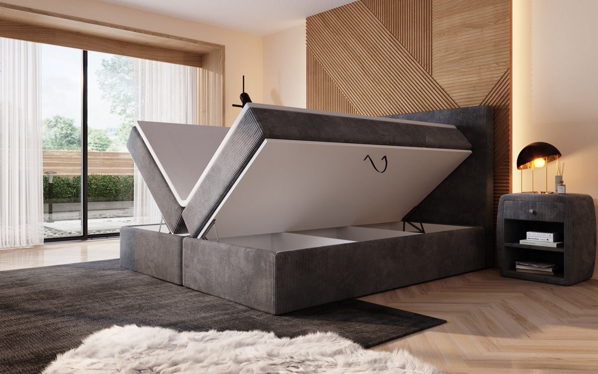 Boxspringbett Sejour mit LED u. Stauraum in Cord