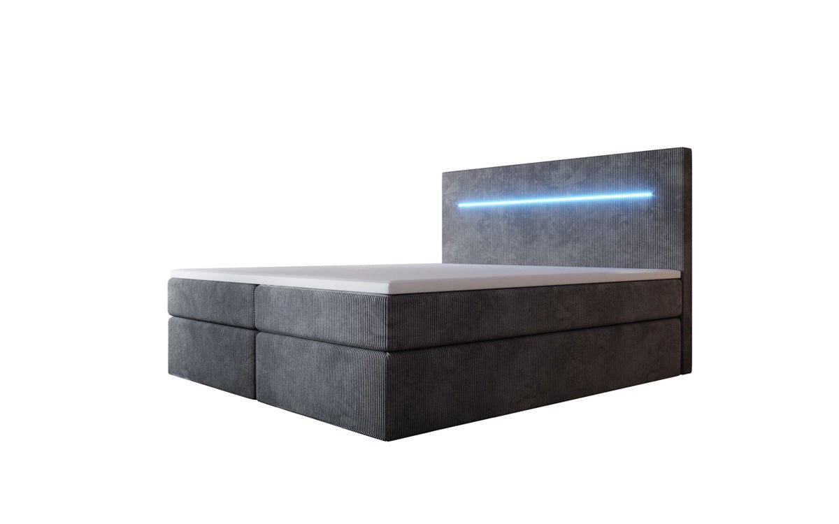 Boxspringbett Sejour mit LED u. Stauraum in Cord