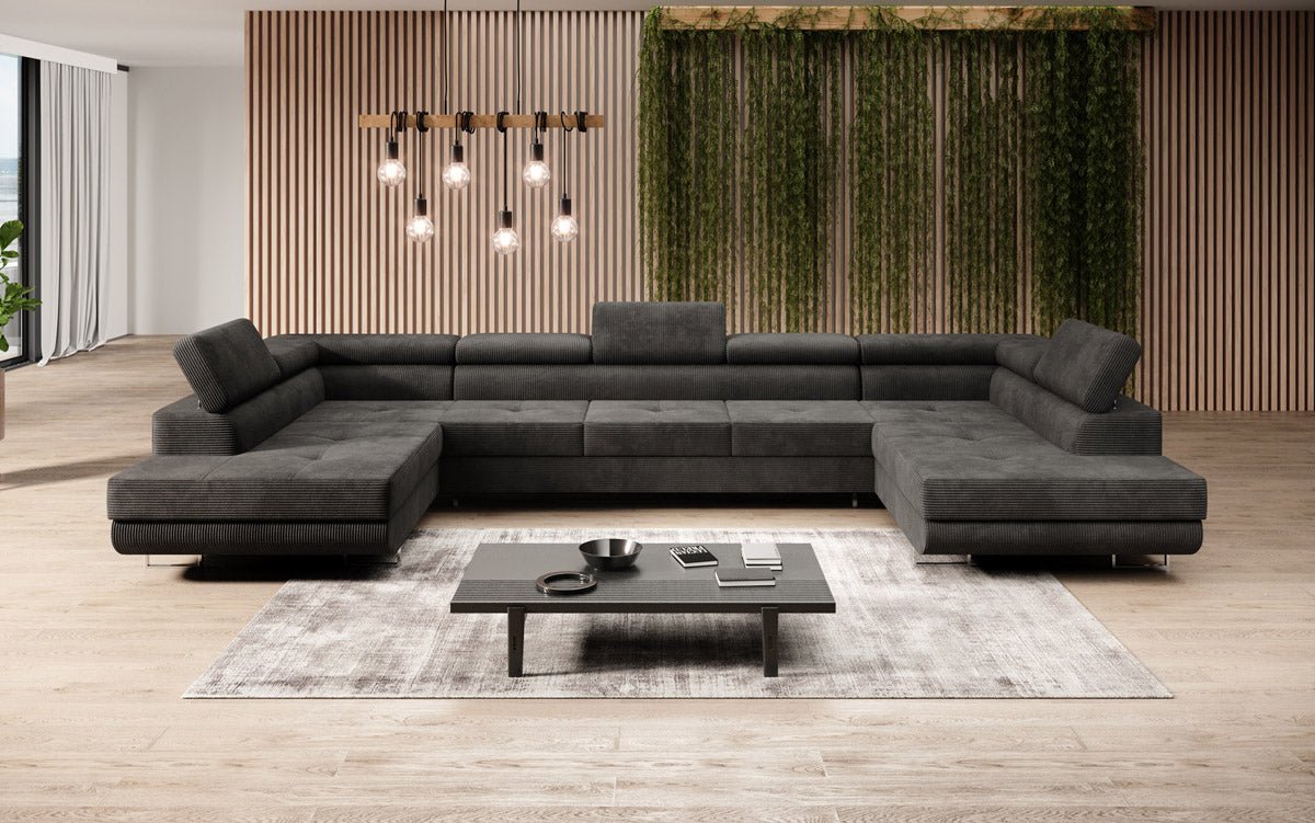Canapé designer Taormina avec fonction couchage et rabattable en Côtelé