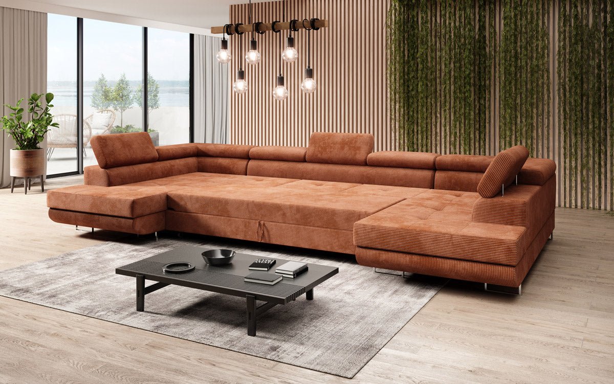 Canapé designer Taormina avec fonction couchage et rabattable en Côtelé