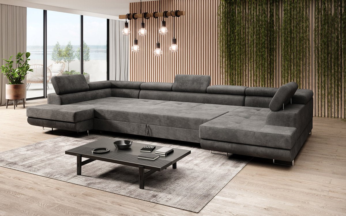 Canapé designer Taormina avec fonction couchage et rabattable en Côtelé