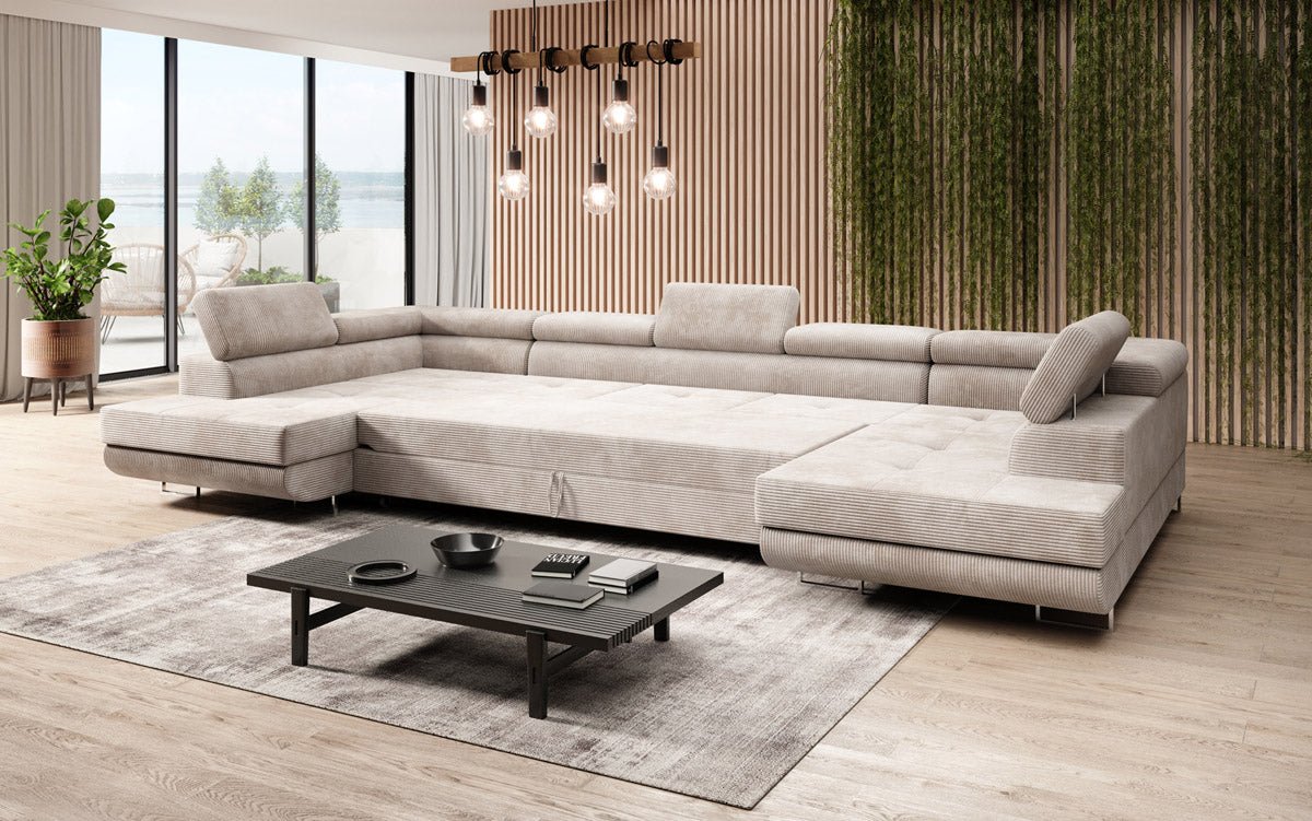 Canapé designer Taormina avec fonction couchage et rabattable en Côtelé