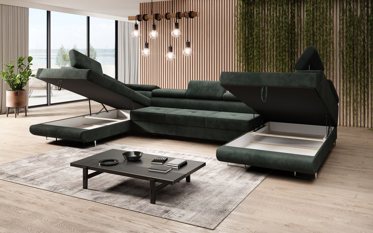 Canapé designer Taormina avec fonction couchage et rabattable en Côtelé