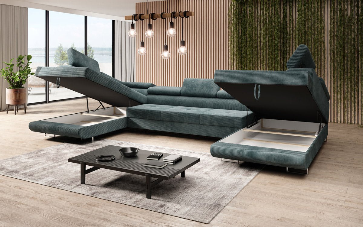 Canapé designer Taormina avec fonction couchage et rabattable en Côtelé