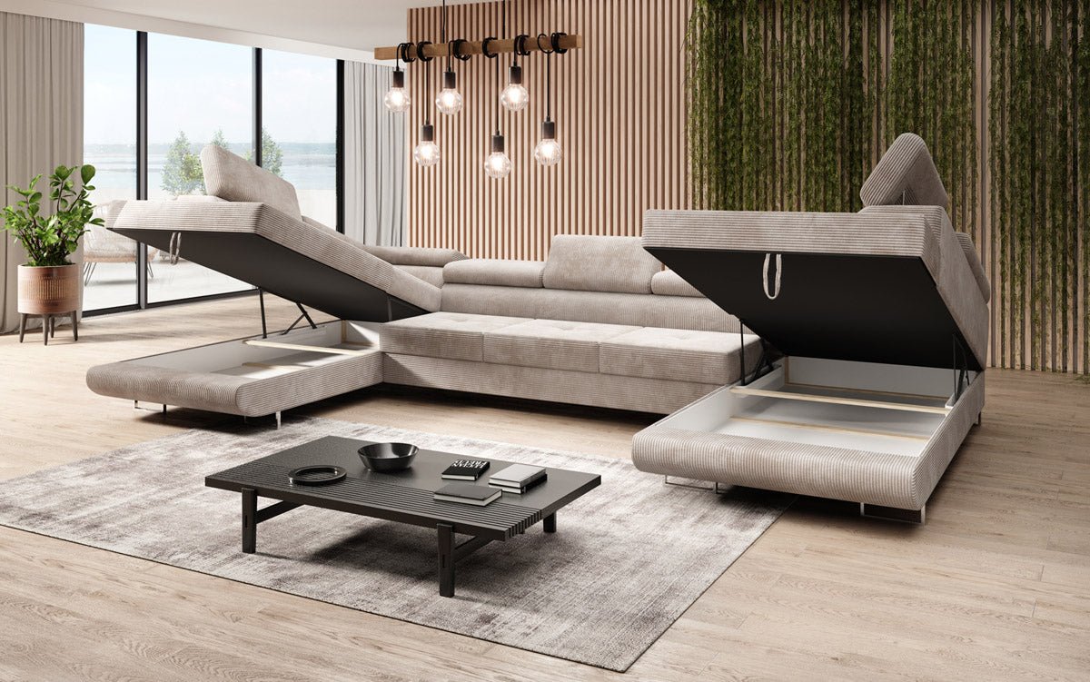 Canapé designer Taormina avec fonction couchage et rabattable en Côtelé