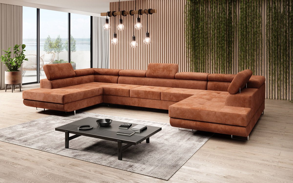 Canapé designer Taormina avec fonction couchage et rabattable en Côtelé