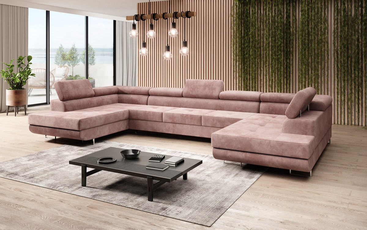 Canapé designer Taormina avec fonction couchage et rabattable en Côtelé