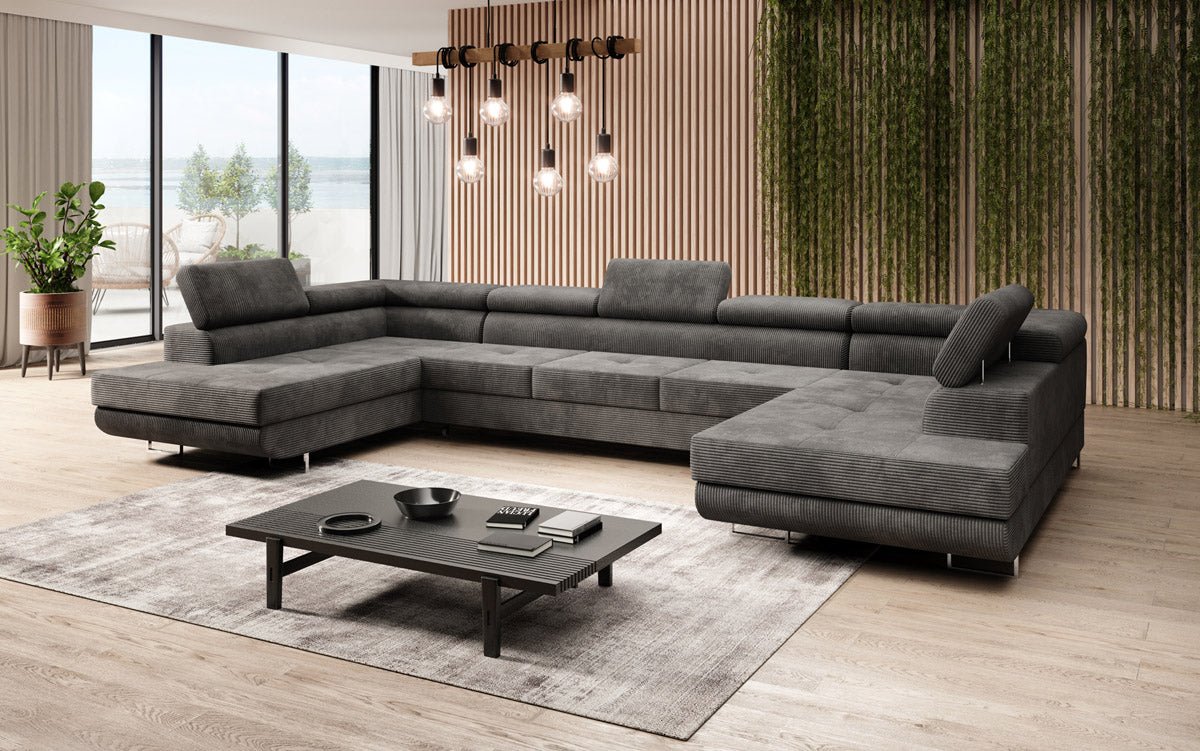 Canapé designer Taormina avec fonction couchage et rabattable en Côtelé
