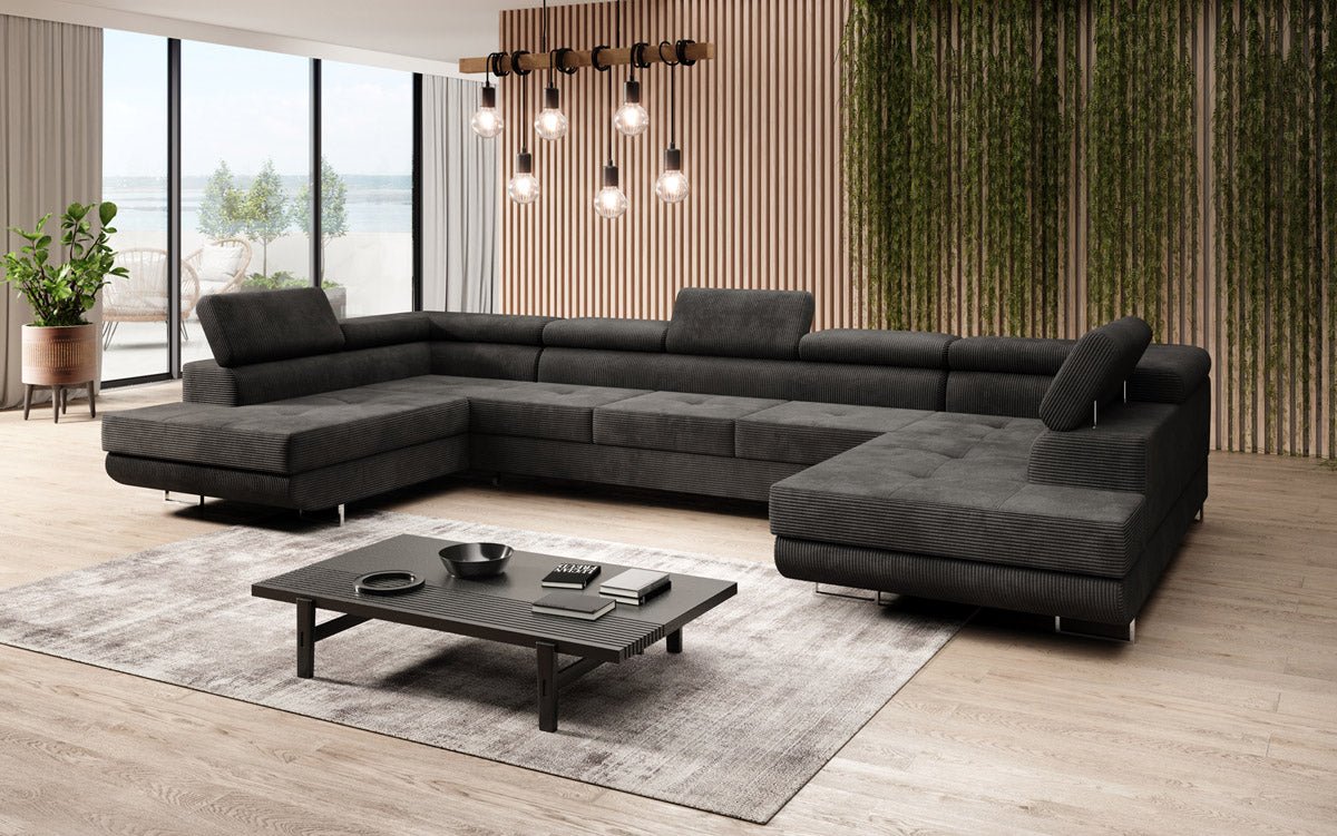 Canapé designer Taormina avec fonction couchage et rabattable en Côtelé