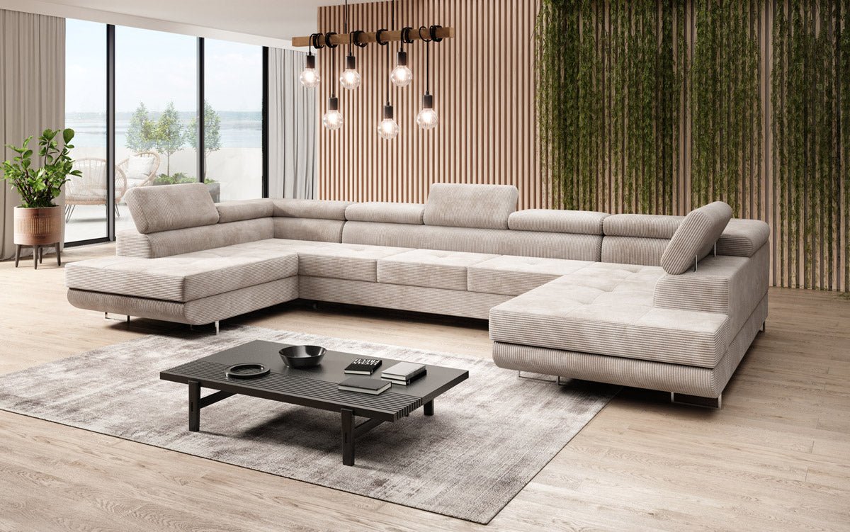 Canapé designer Taormina avec fonction couchage et rabattable en Côtelé