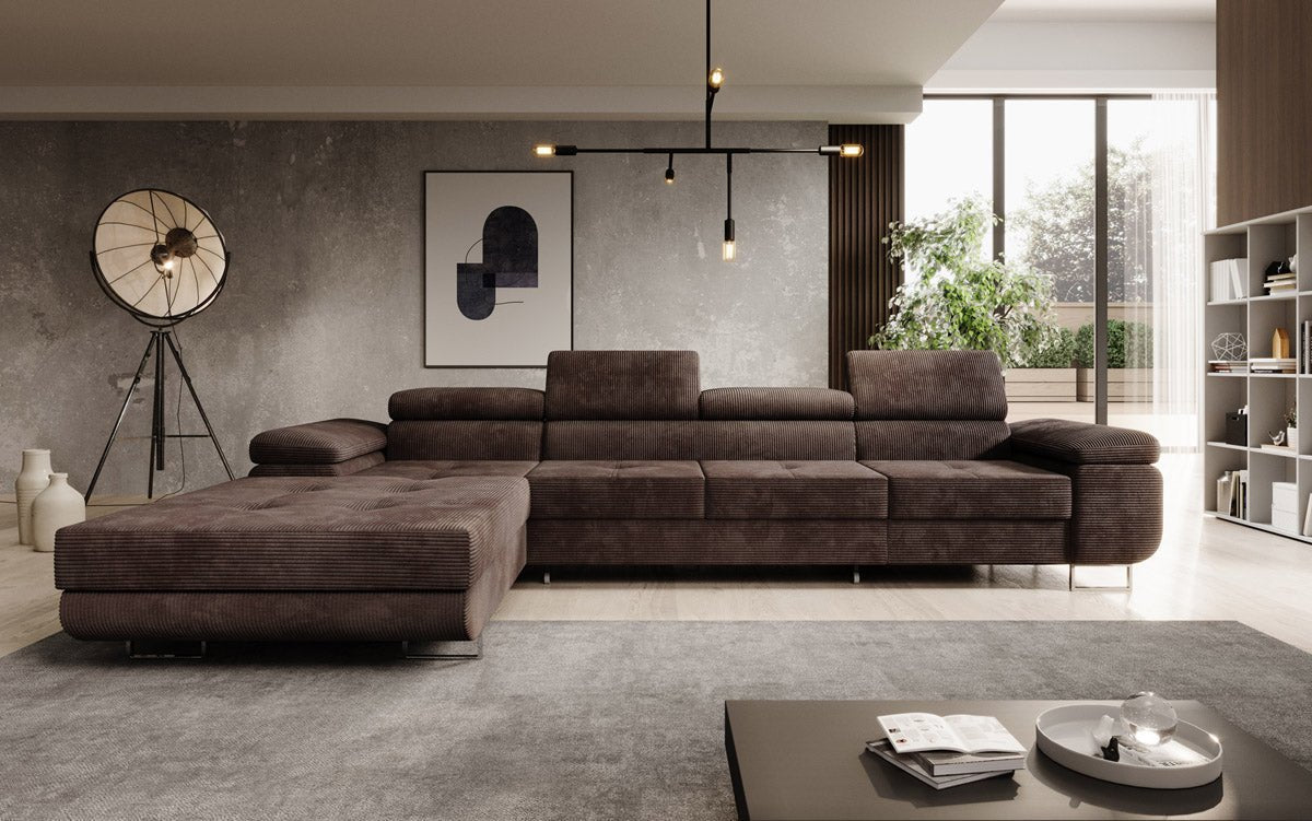 Canapé designer Calvera Maxi avec fonction couchage et rabattable en Côtelé