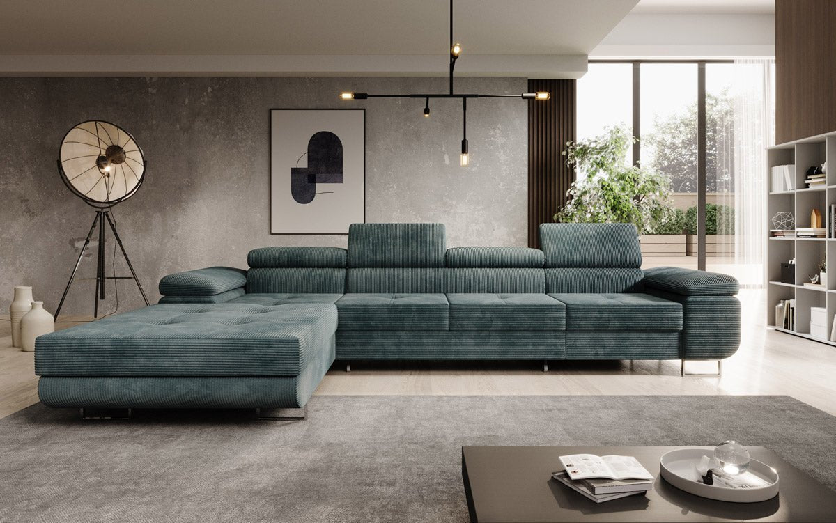 Canapé designer Calvera Maxi avec fonction couchage et rabattable en Côtelé