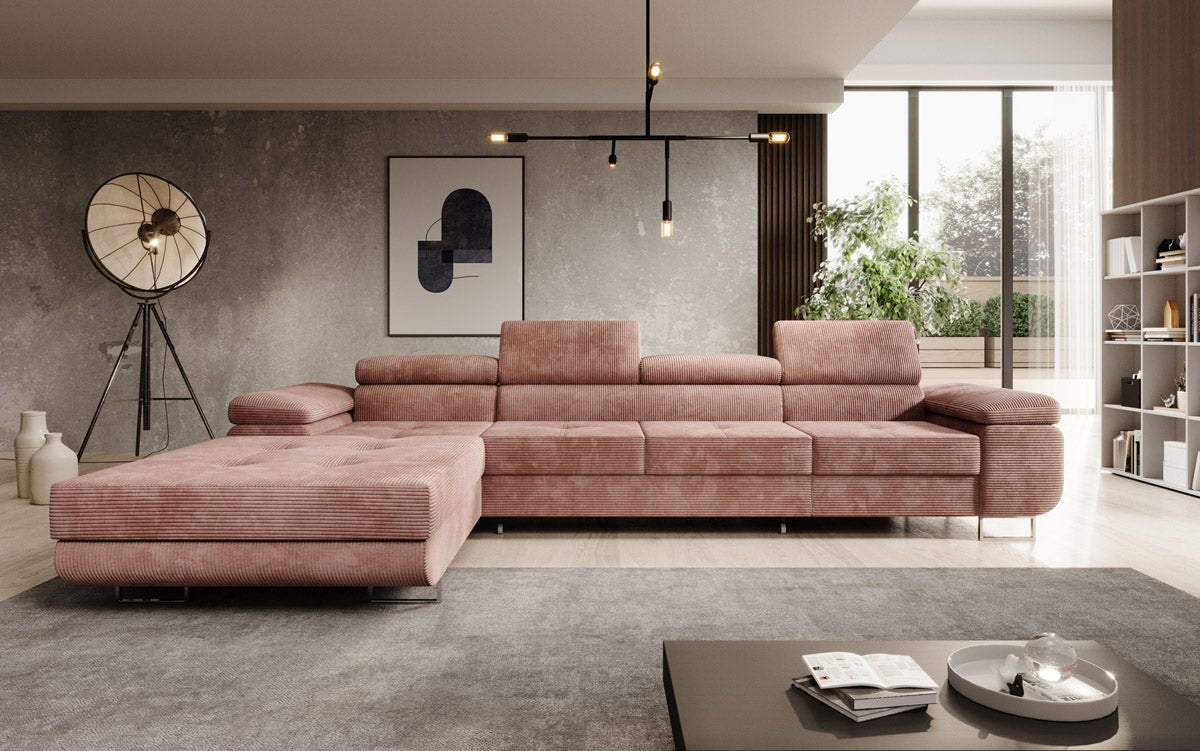 Canapé designer Calvera Maxi avec fonction couchage et rabattable en Côtelé