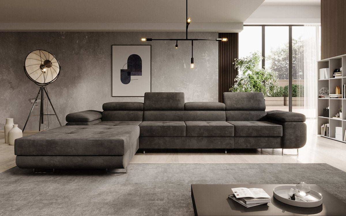 Canapé designer Calvera Maxi avec fonction couchage et rabattable en Côtelé