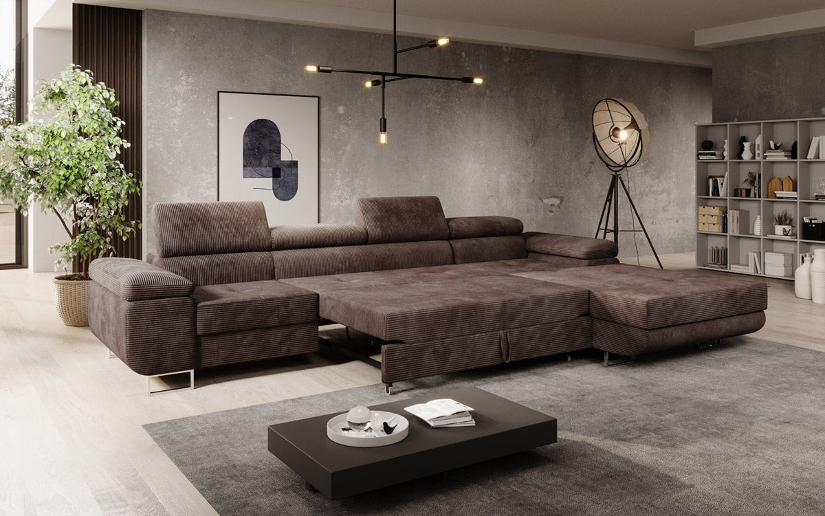 Canapé designer Calvera Maxi avec fonction couchage et rabattable en Côtelé