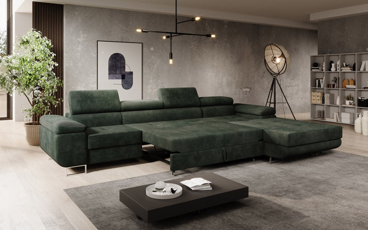 Canapé designer Calvera Maxi avec fonction couchage et rabattable en Côtelé