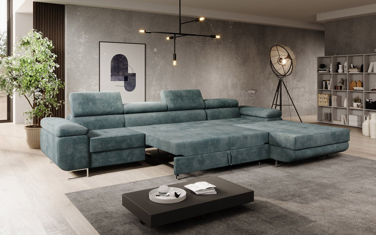 Canapé designer Calvera Maxi avec fonction couchage et rabattable en Côtelé