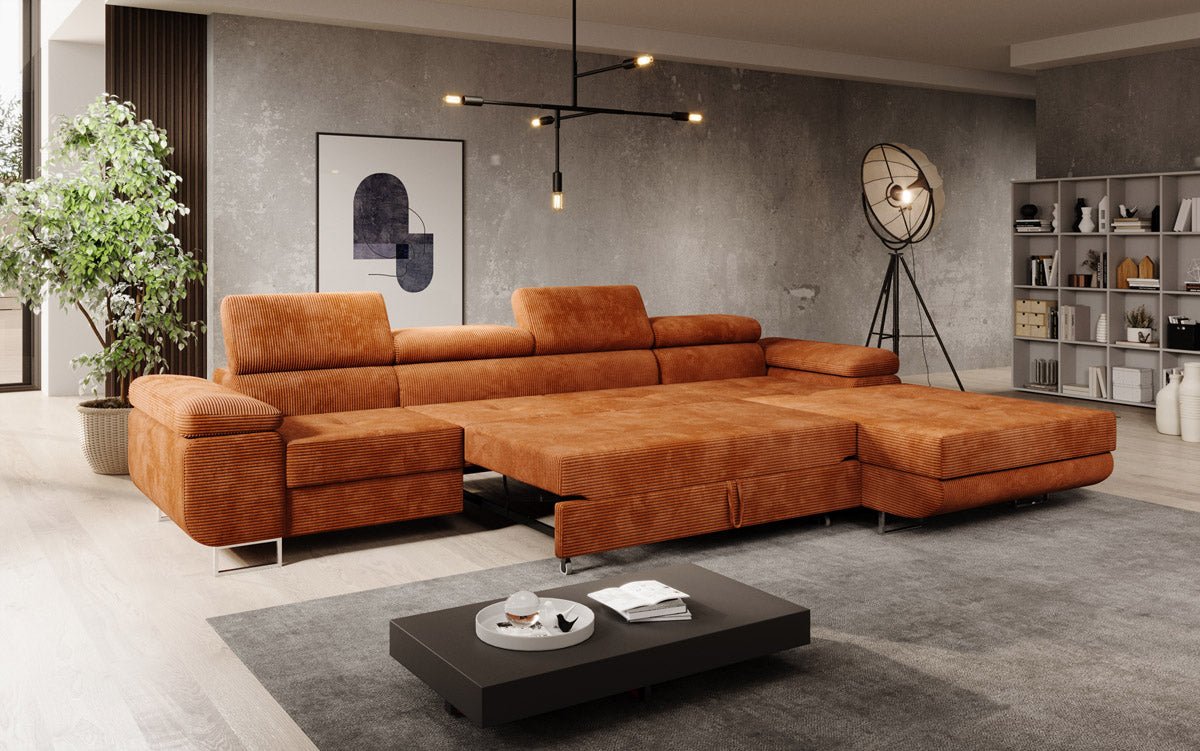 Canapé designer Calvera Maxi avec fonction couchage et rabattable en Côtelé