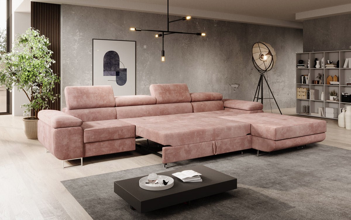Canapé designer Calvera Maxi avec fonction couchage et rabattable en Côtelé