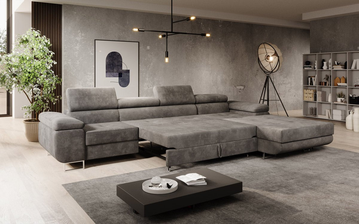 Canapé designer Calvera Maxi avec fonction couchage et rabattable en Côtelé