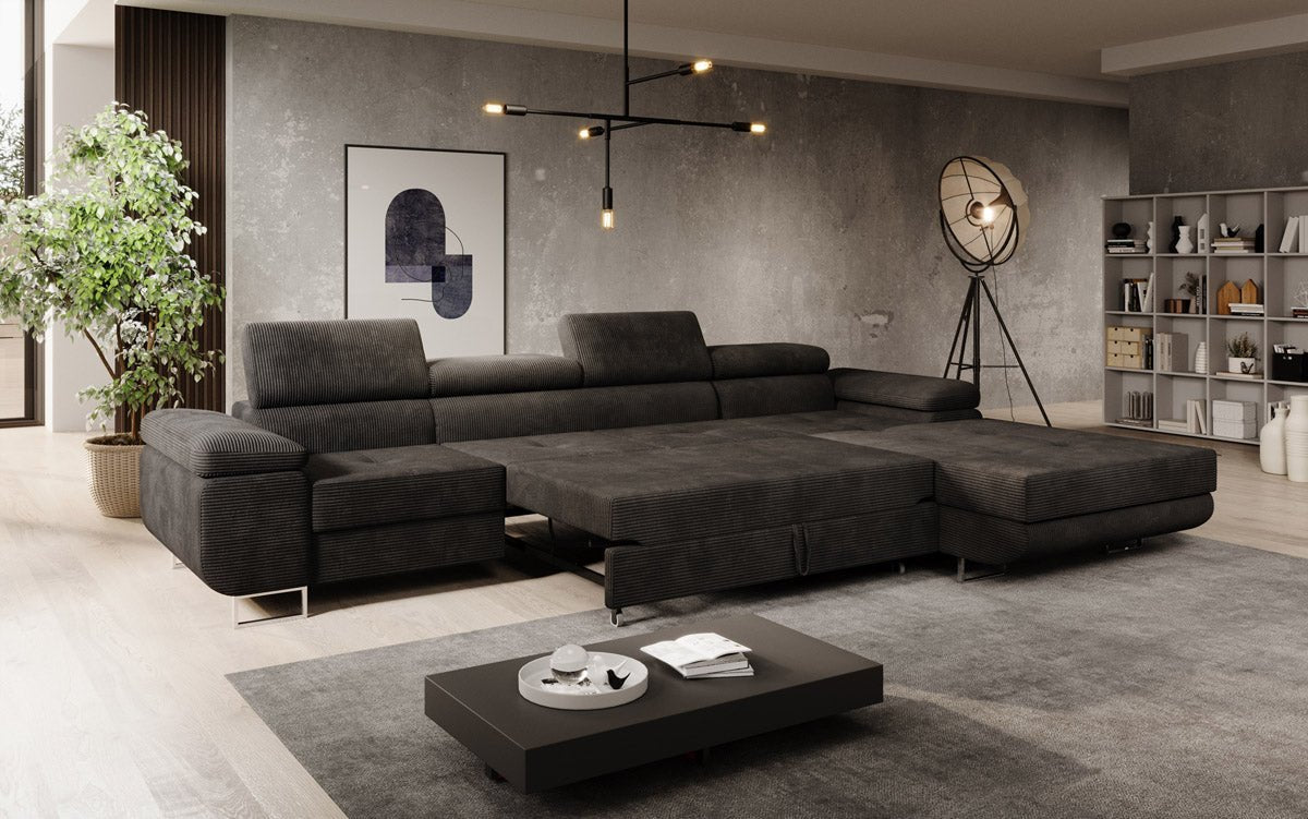 Canapé designer Calvera Maxi avec fonction couchage et rabattable en Côtelé
