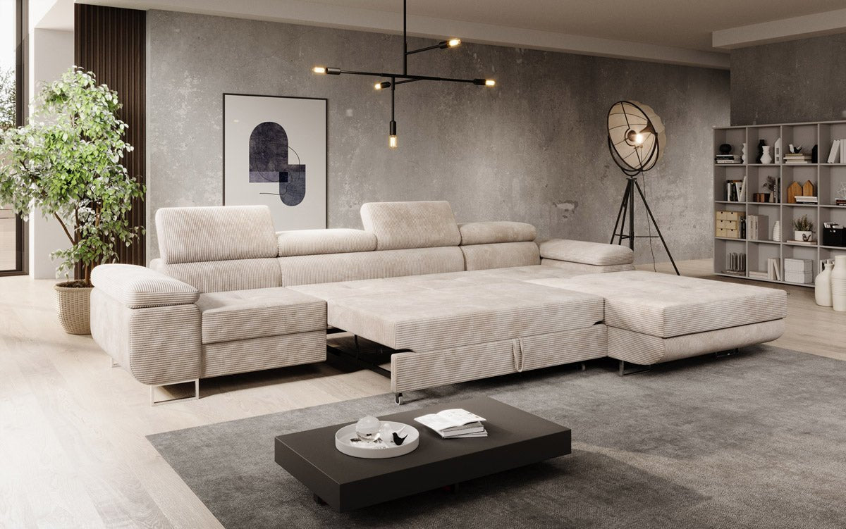Canapé designer Calvera Maxi avec fonction couchage et rabattable en Côtelé