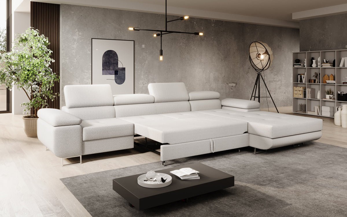 Designer Sofa Calvera Maxi mit Schlaf- und Klappfunktion in Bouclé