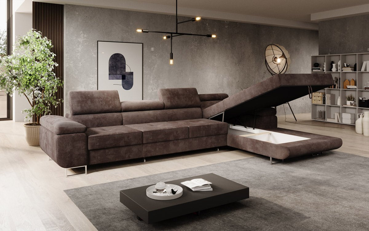 Canapé designer Calvera Maxi avec fonction couchage et rabattable en Côtelé