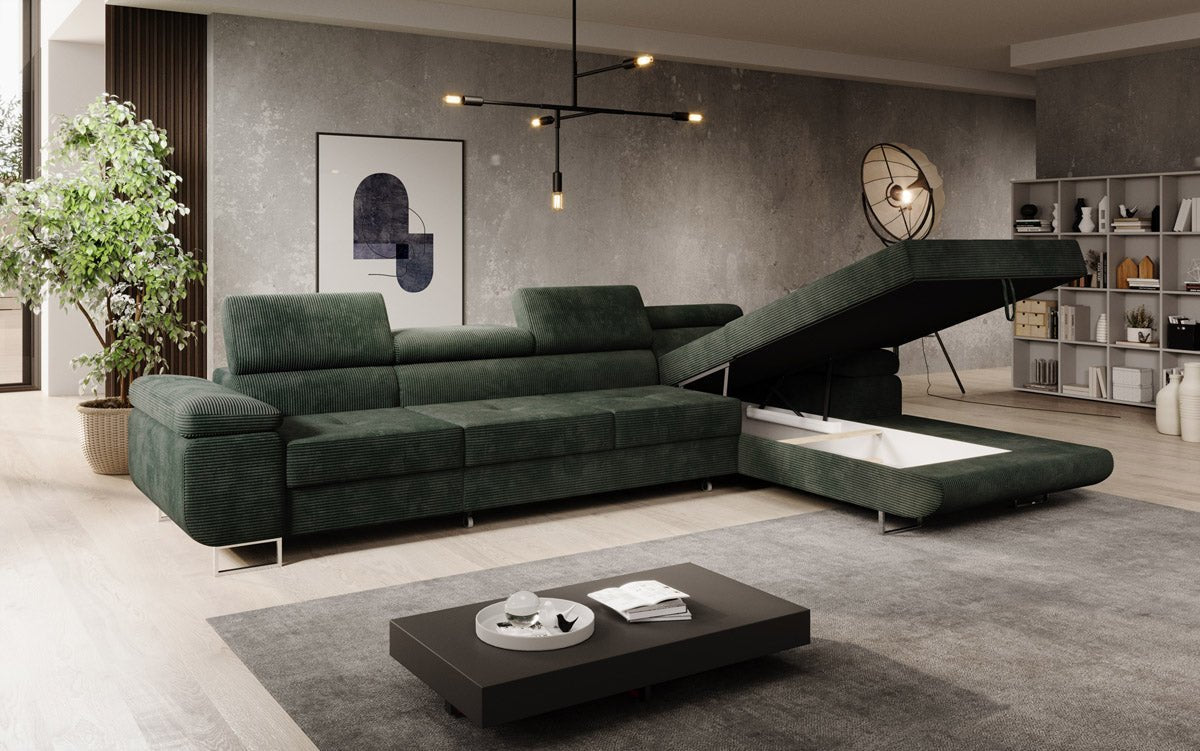 Canapé designer Calvera Maxi avec fonction couchage et rabattable en Côtelé