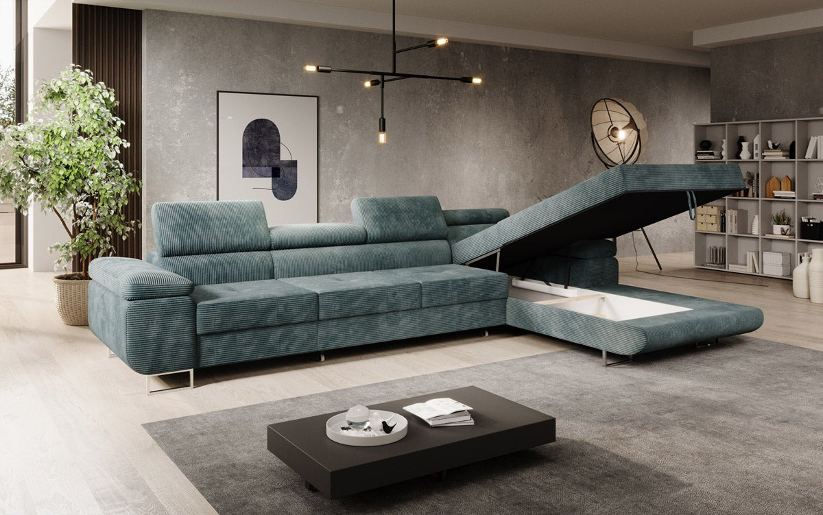 Canapé designer Calvera Maxi avec fonction couchage et rabattable en Côtelé