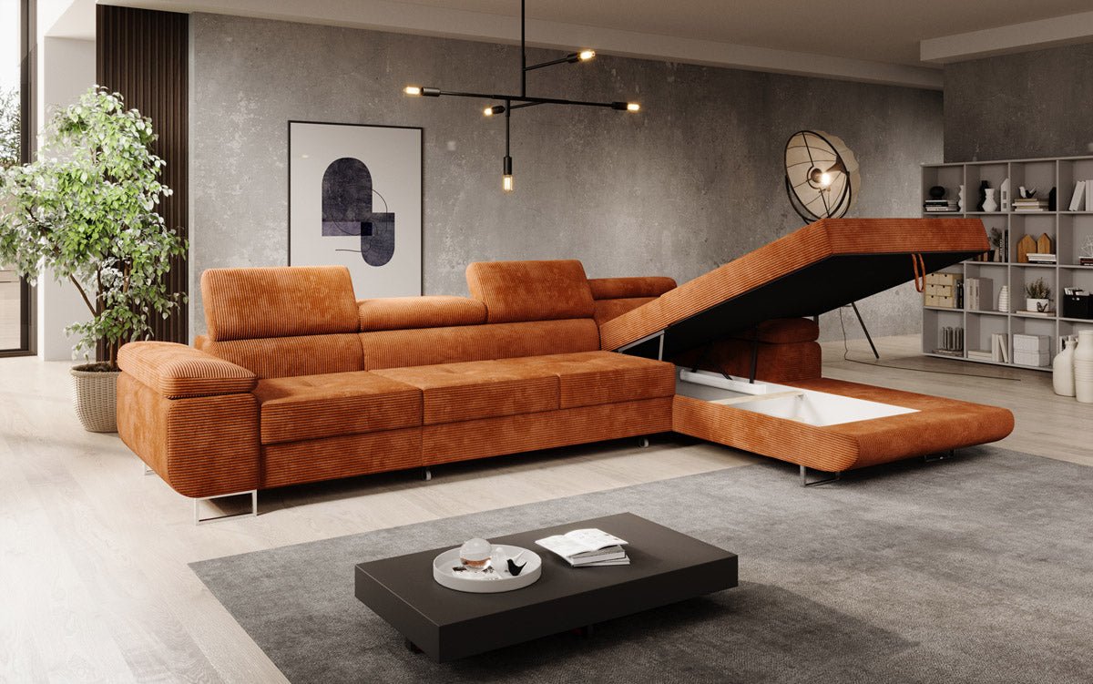 Canapé designer Calvera Maxi avec fonction couchage et rabattable en Côtelé