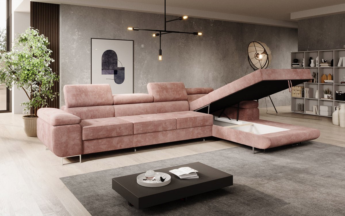 Canapé designer Calvera Maxi avec fonction couchage et rabattable en Côtelé
