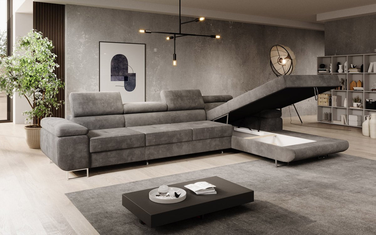 Canapé designer Calvera Maxi avec fonction couchage et rabattable en Côtelé