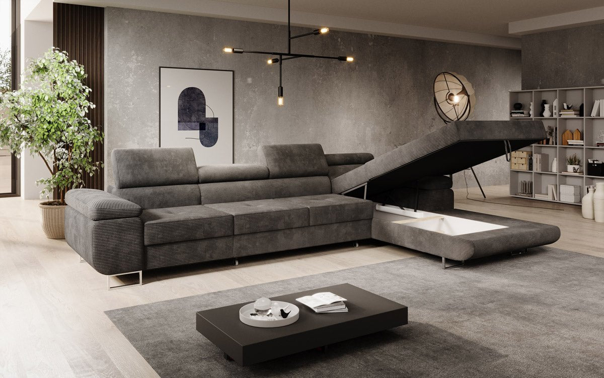 Canapé designer Calvera Maxi avec fonction couchage et rabattable en Côtelé