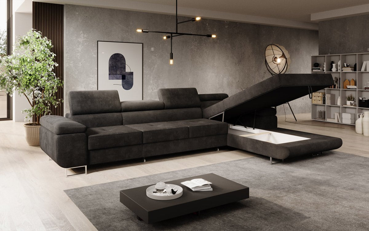Canapé designer Calvera Maxi avec fonction couchage et rabattable en Côtelé