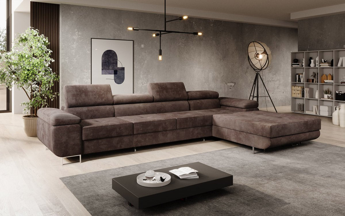 Canapé designer Calvera Maxi avec fonction couchage et rabattable en Côtelé
