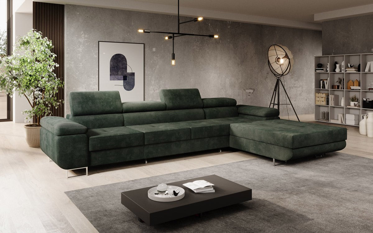 Canapé designer Calvera Maxi avec fonction couchage et rabattable en Côtelé