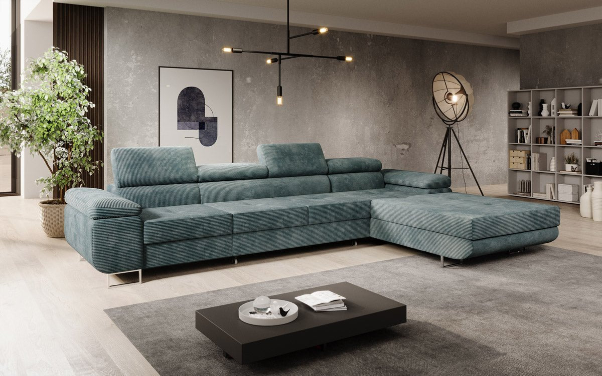 Canapé designer Calvera Maxi avec fonction couchage et rabattable en Côtelé