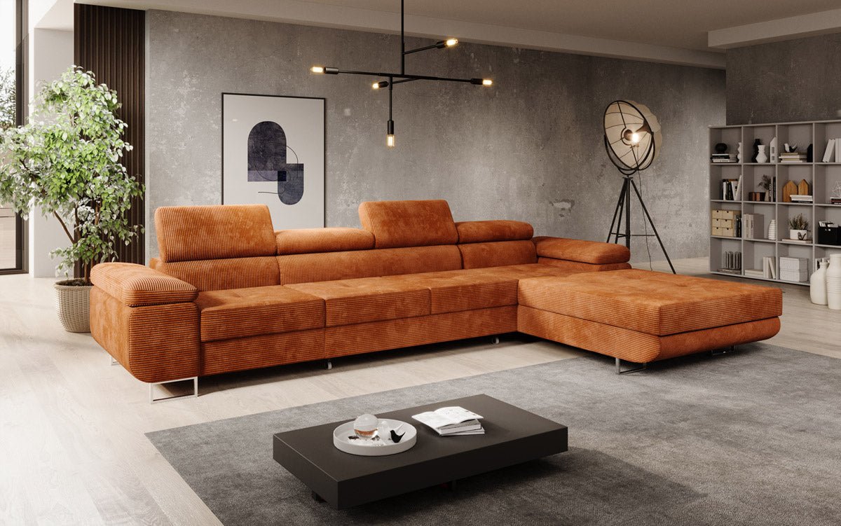 Canapé designer Calvera Maxi avec fonction couchage et rabattable en Côtelé