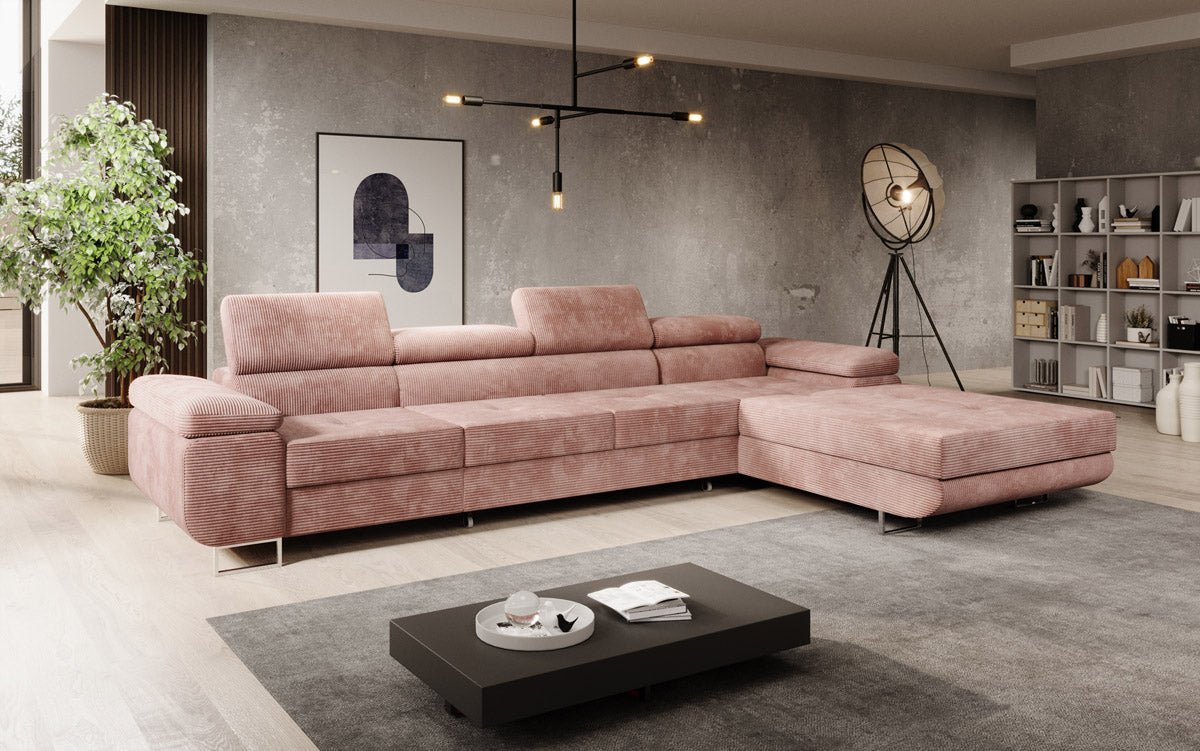 Canapé designer Calvera Maxi avec fonction couchage et rabattable en Côtelé