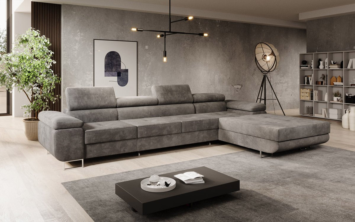 Canapé designer Calvera Maxi avec fonction couchage et rabattable en Côtelé