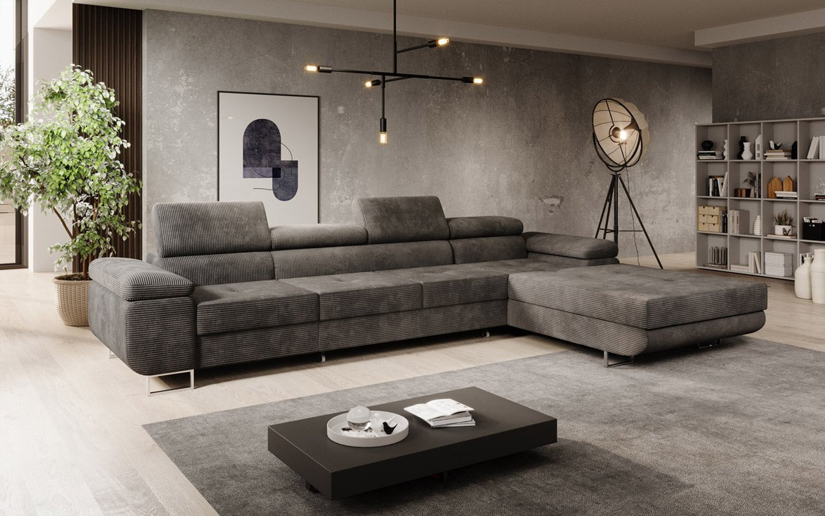 Canapé designer Calvera Maxi avec fonction couchage et rabattable en Côtelé