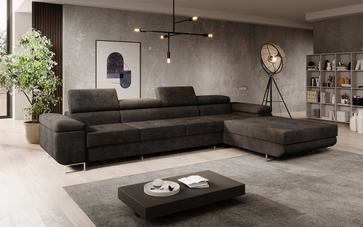 Canapé designer Calvera Maxi avec fonction couchage et rabattable en Côtelé