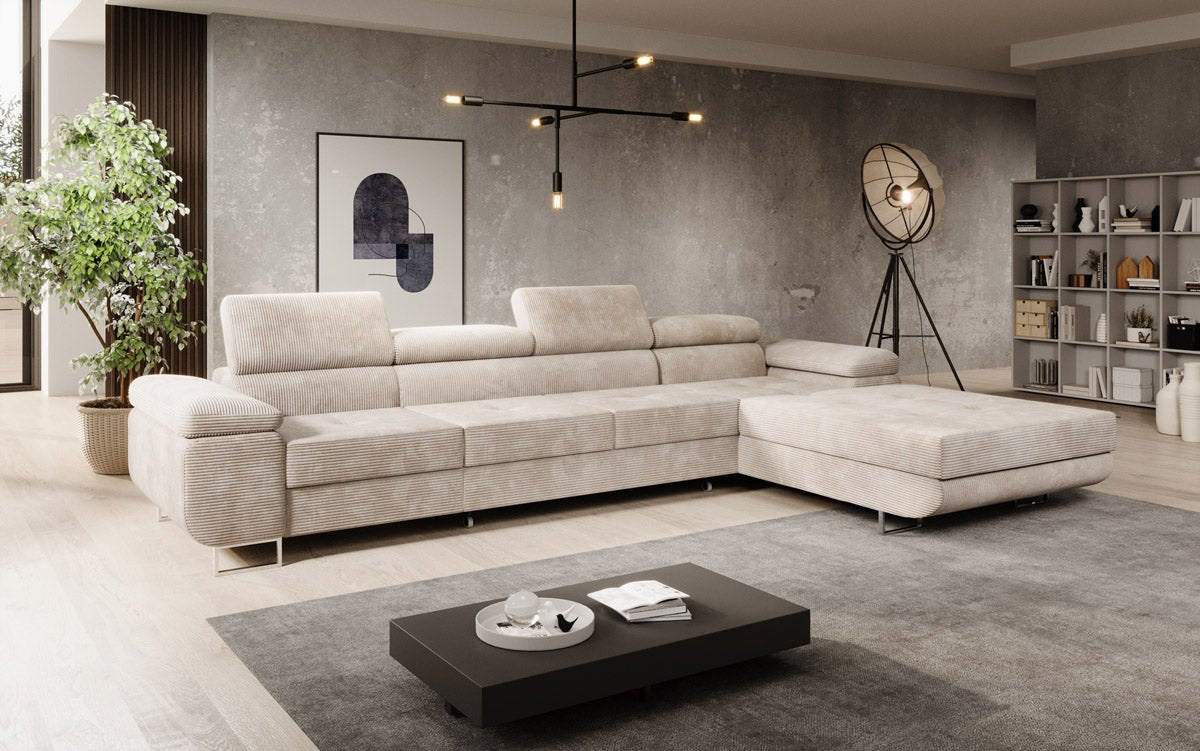 Canapé designer Calvera Maxi avec fonction couchage et rabattable en Côtelé